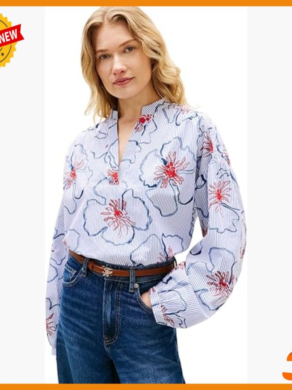 Lightweight Long Sleeve Cotton Poplin V-Neck Collarless Blouse